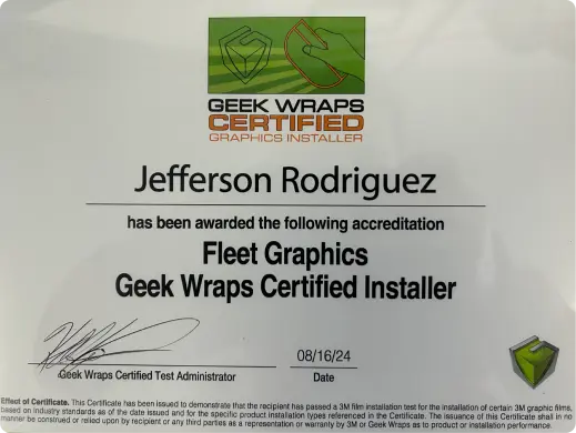 Geek Wraps Certificate